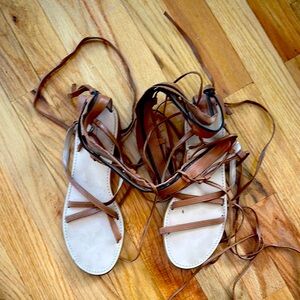 Zara Brown Leather Gladiator Sandals